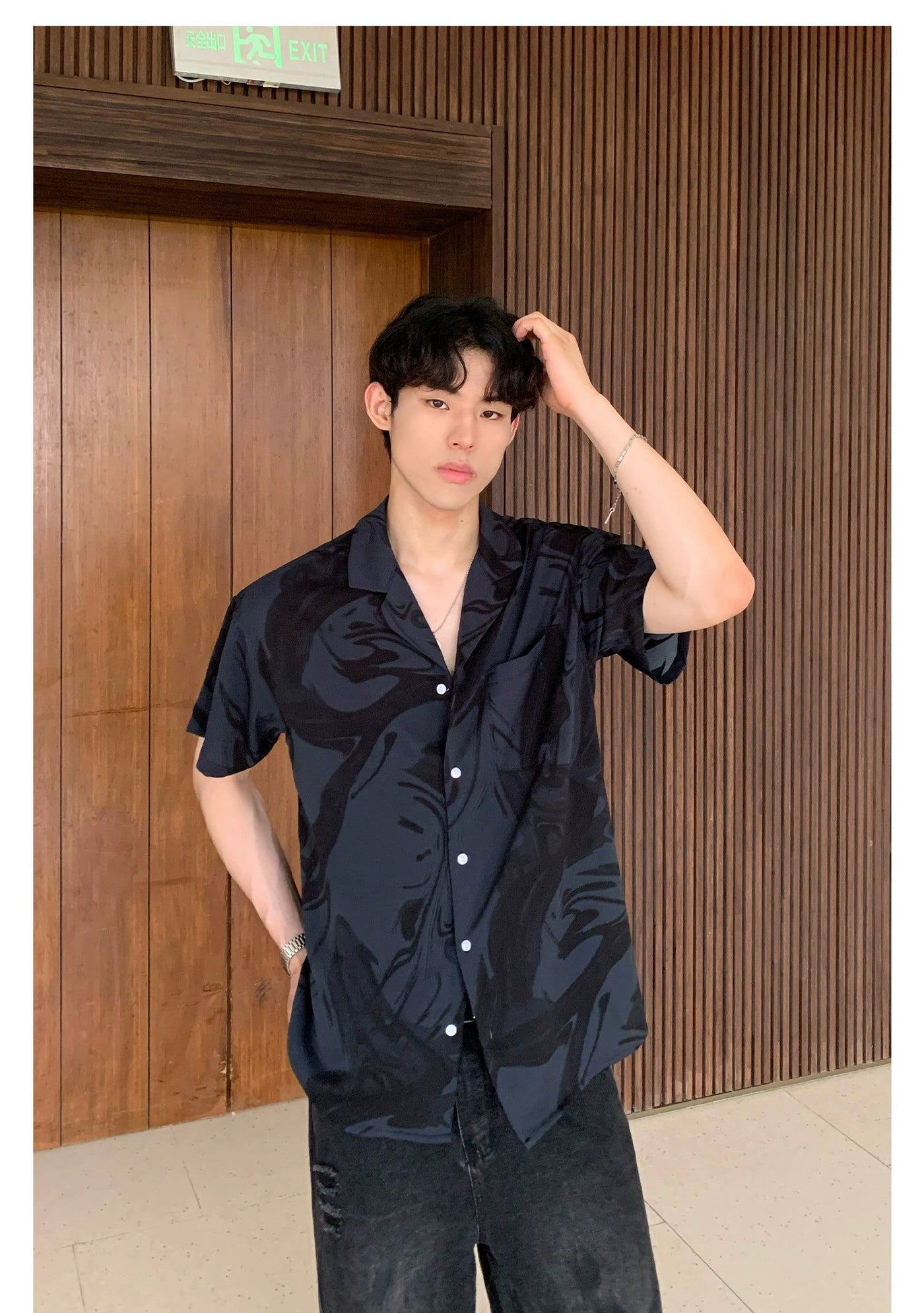 Cui Marble Ink Buttoned Shirt-korean-fashion-Shirt-Cui's Closet-OH Garments