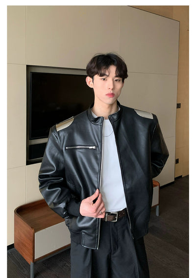 Cui Metal Plate PU Leather Jacket-korean-fashion-Jacket-Cui's Closet-OH Garments
