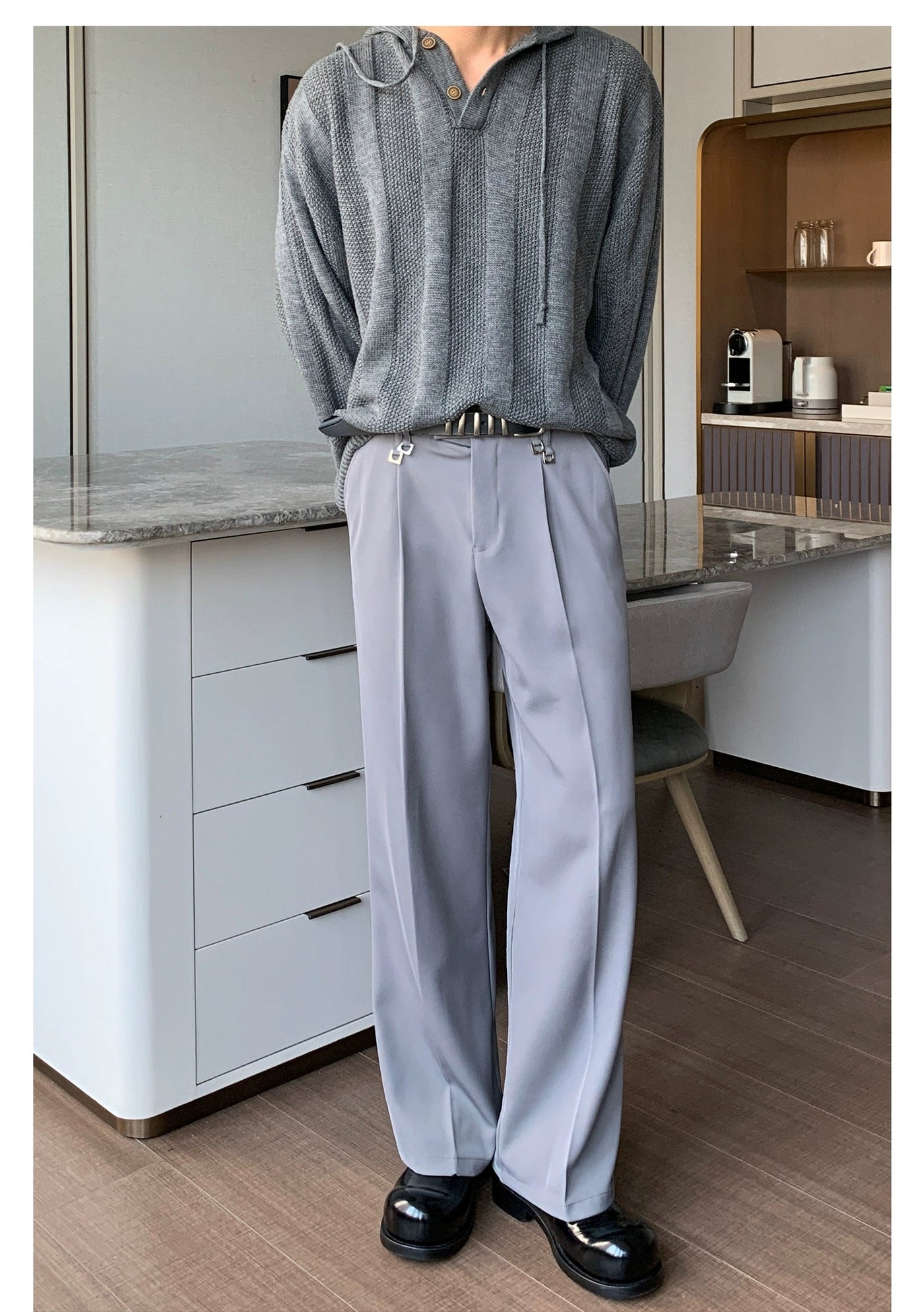 Cui Metallic Detail Seam Line Trousers-korean-fashion-Trousers-Cui's Closet-OH Garments