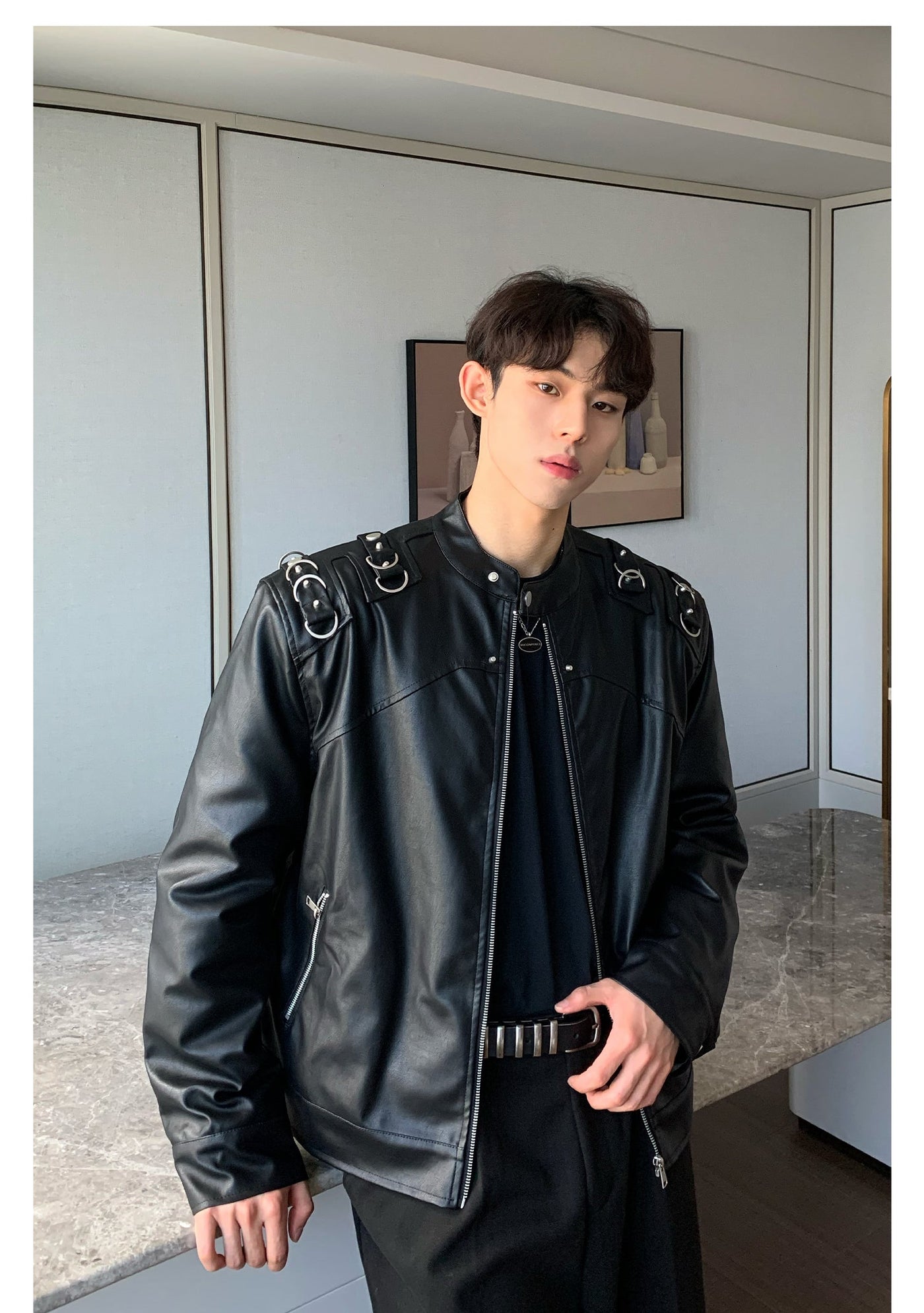 Cui Metallic Shoulder Pad Leather Jacket-korean-fashion-Jacket-Cui's Closet-OH Garments