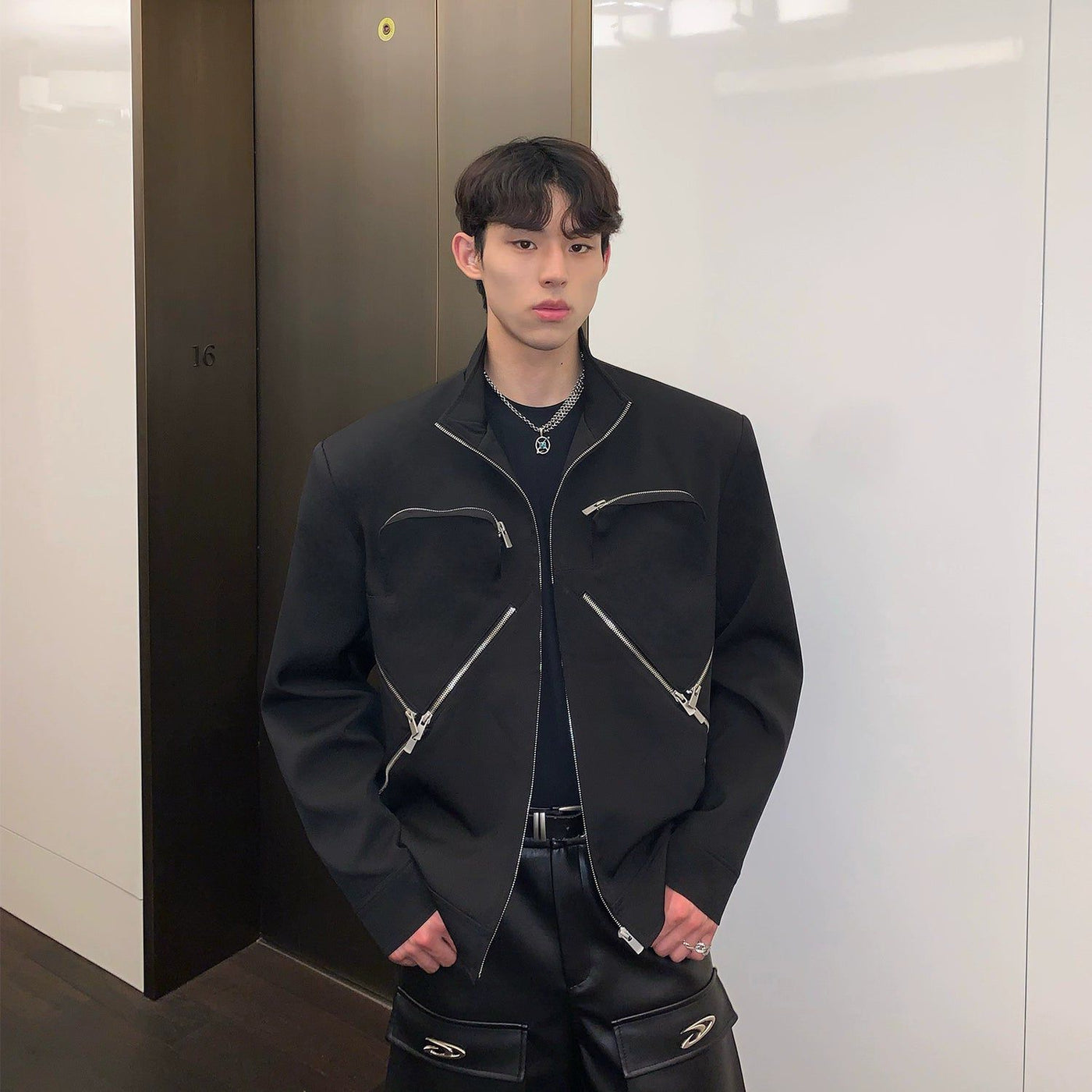 Cui Multi-Zip Abstract Jacket-korean-fashion-Jacket-Cui's Closet-OH Garments