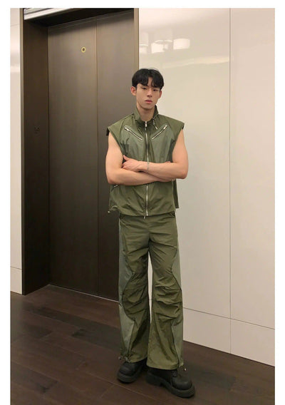 Cui Multi-Zipper Contrast Color Vest & Track Pants Set-korean-fashion-Clothing Set-Cui's Closet-OH Garments