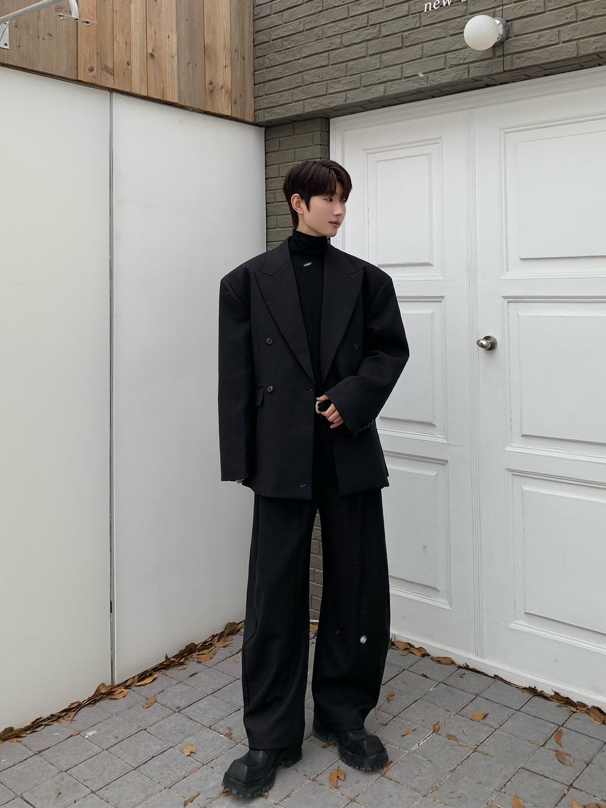 Cui Oversized Lapel Blazer & Curved Trousers Set-korean-fashion-Clothing Set-Cui's Closet-OH Garments