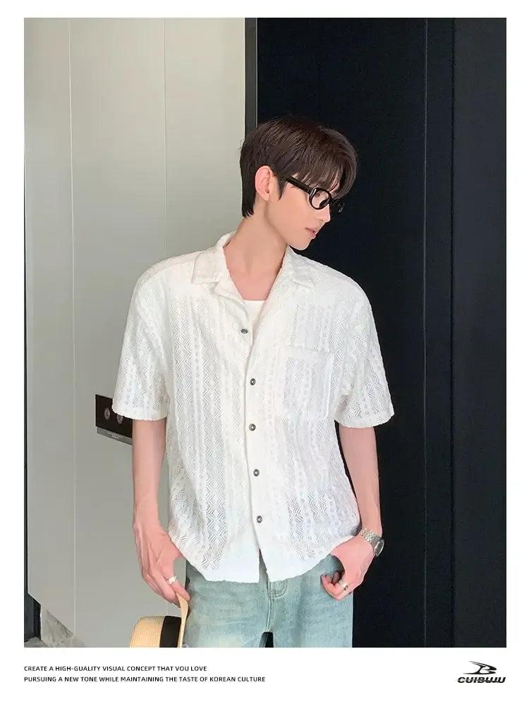 Cui Pattern Knit Buttoned Shirt-korean-fashion-Shirt-Cui's Closet-OH Garments