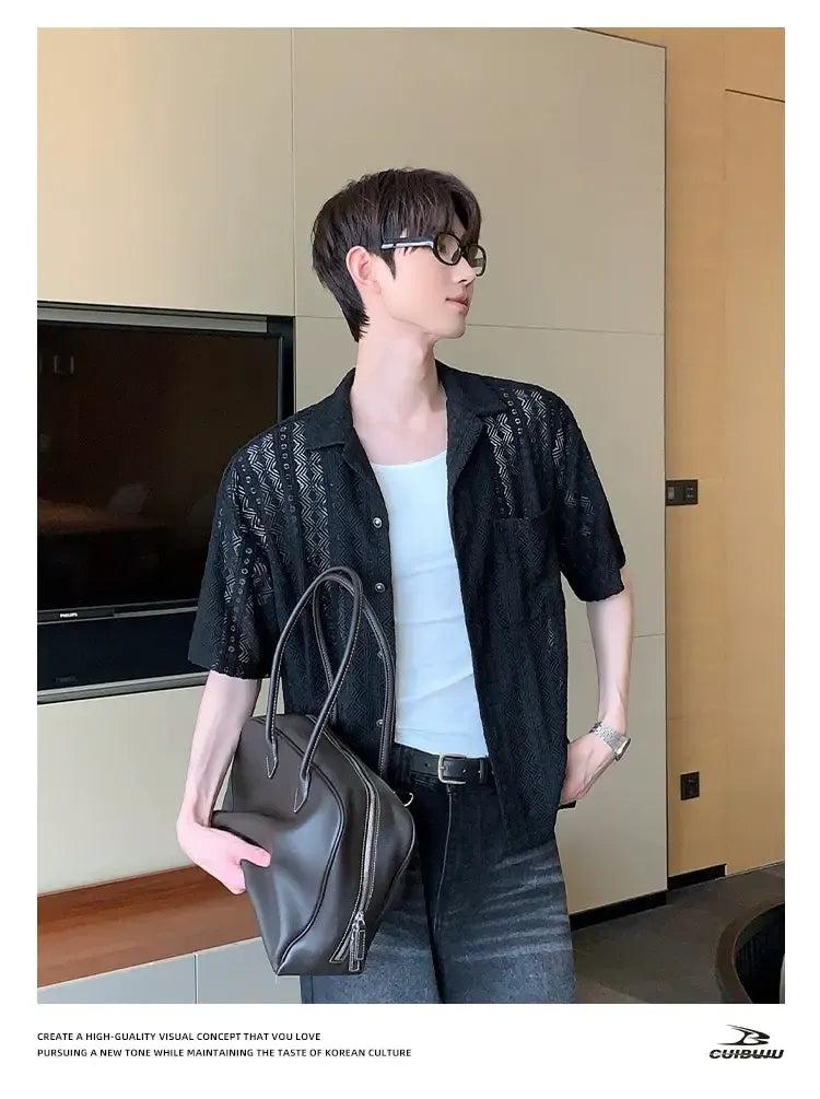 Cui Pattern Knit Buttoned Shirt-korean-fashion-Shirt-Cui's Closet-OH Garments