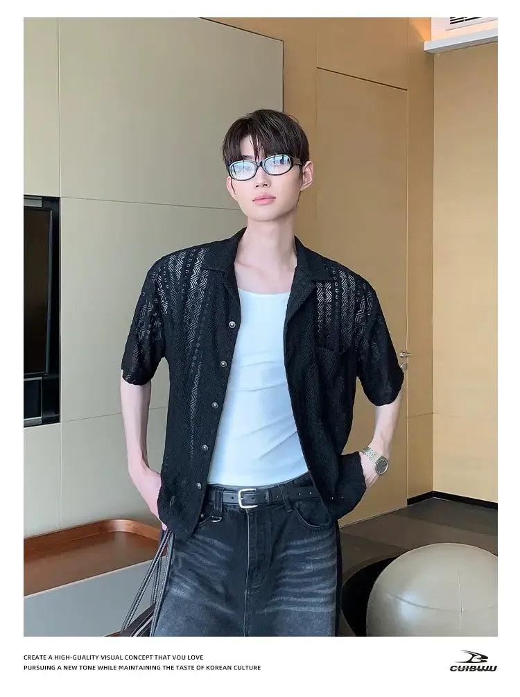 Cui Pattern Knit Buttoned Shirt-korean-fashion-Shirt-Cui's Closet-OH Garments