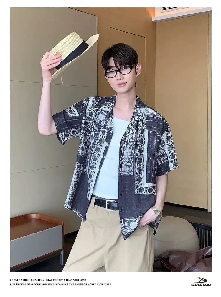 Cui Pattern Print S/S Shirt-korean-fashion-Shirt-Cui's Closet-OH Garments