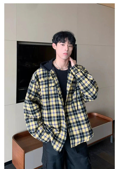 Cui Plaid Casual Hooded Shirt-korean-fashion-Shirt-Cui's Closet-OH Garments