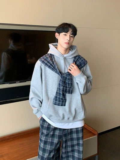 Cui Plaid Sleeve Layered Hoodie-korean-fashion-Hoodie-Cui's Closet-OH Garments