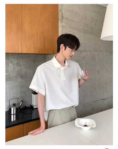 Cui Plain Eyelet Detail Polo-korean-fashion-Polo-Cui's Closet-OH Garments