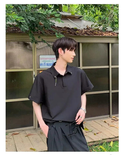 Cui Plain Eyelet Detail Polo-korean-fashion-Polo-Cui's Closet-OH Garments