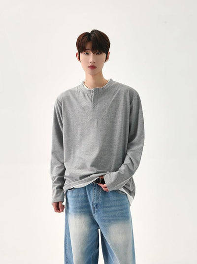 Cui Plain Henley Collar T-Shirt-korean-fashion-T-Shirt-Cui's Closet-OH Garments