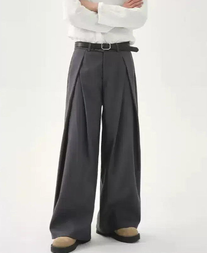 Cui Pleated Waist Belt Trousers-korean-fashion-Trousers-Cui's Closet-OH Garments