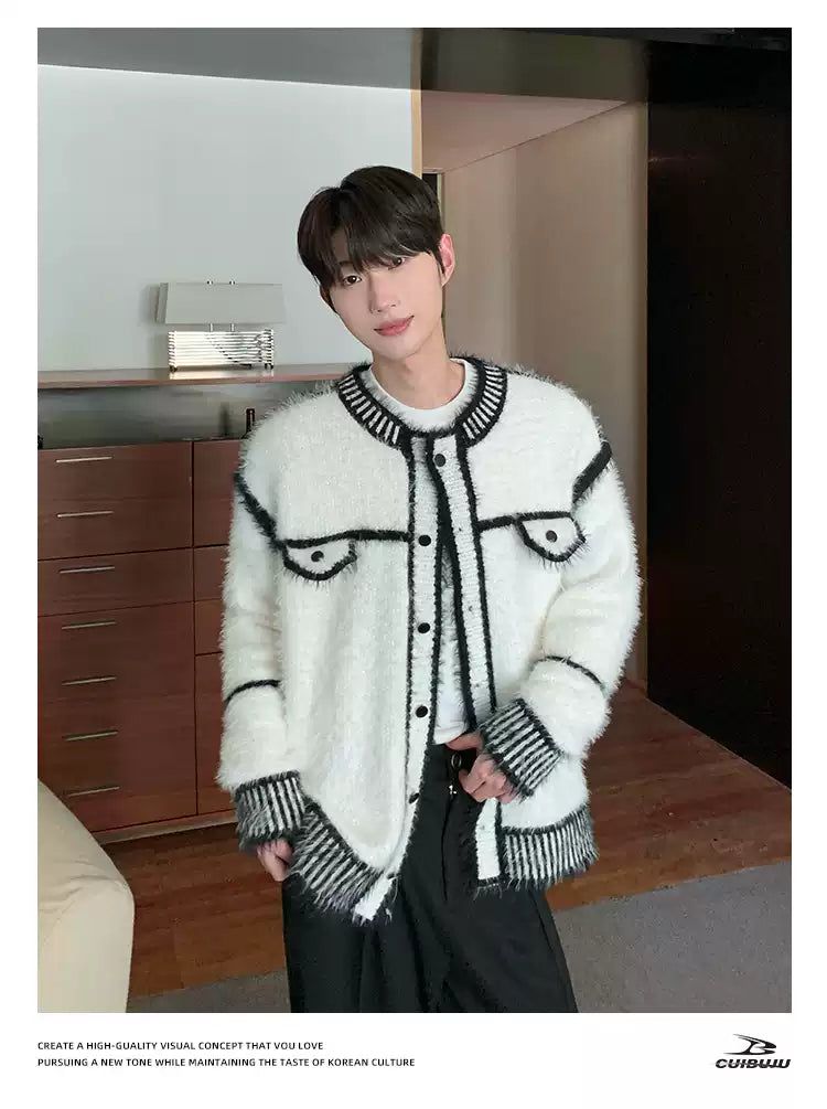 Cui Plushy Contrast Knit Cardigan-korean-fashion-Cardigan-Cui's Closet-OH Garments