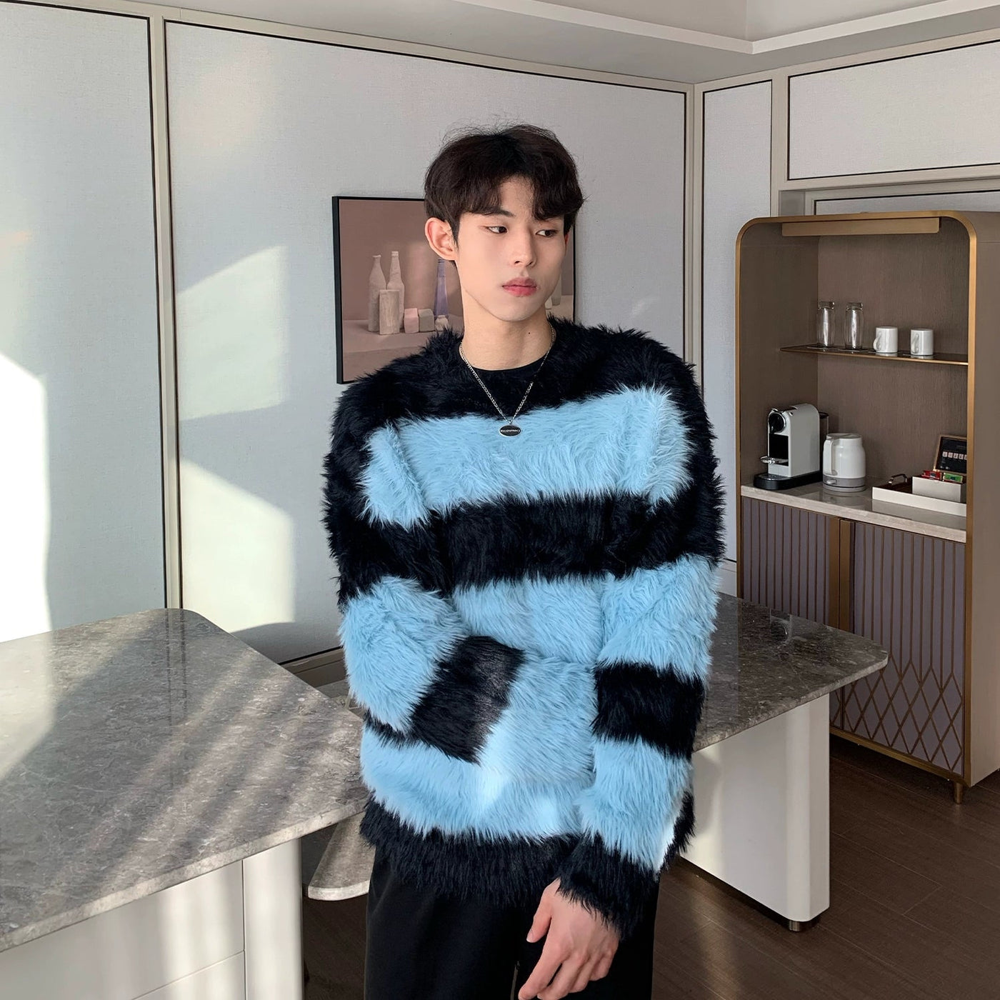 Cui Plushy Striped Contrast Sweater-korean-fashion-Sweater-Cui's Closet-OH Garments