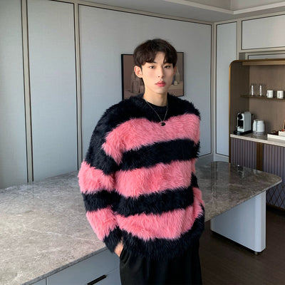 Cui Plushy Striped Contrast Sweater-korean-fashion-Sweater-Cui's Closet-OH Garments