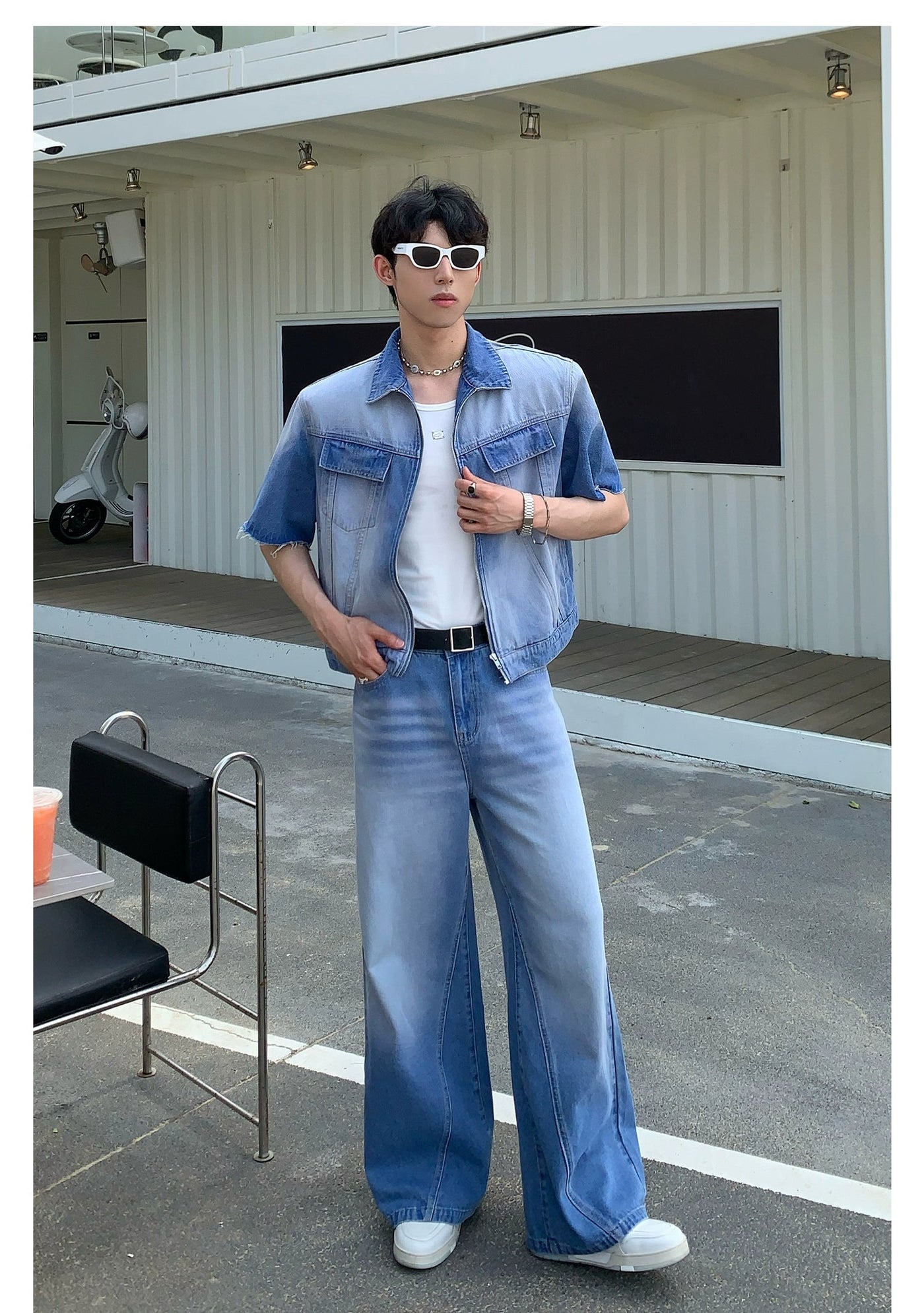 Cui Raw Edge Denim Shirt & Jeans Set-korean-fashion-Clothing Set-Cui's Closet-OH Garments
