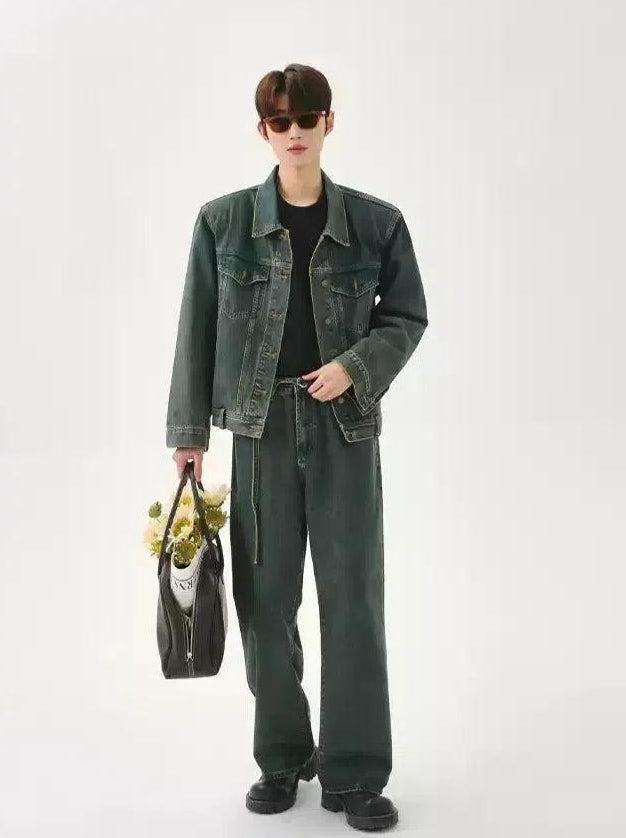 Cui Retro Washed Denim Jacket & Jeans Set-korean-fashion-Clothing Set-Cui's Closet-OH Garments