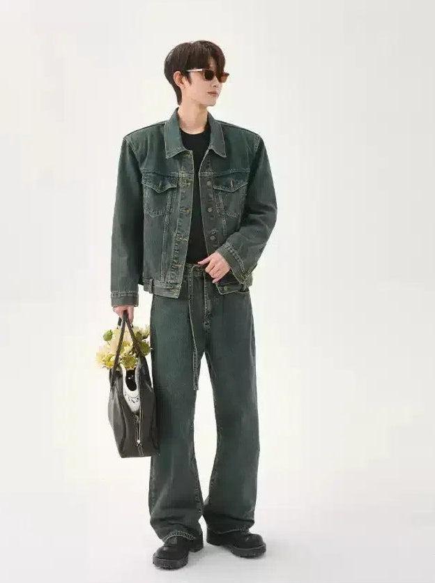 Cui Retro Washed Denim Jacket & Jeans Set-korean-fashion-Clothing Set-Cui's Closet-OH Garments