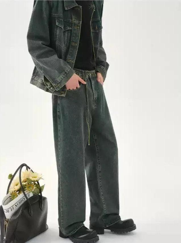 Cui Retro Washed Denim Jacket & Jeans Set-korean-fashion-Clothing Set-Cui's Closet-OH Garments