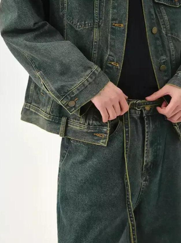 Cui Retro Washed Denim Jacket & Jeans Set-korean-fashion-Clothing Set-Cui's Closet-OH Garments