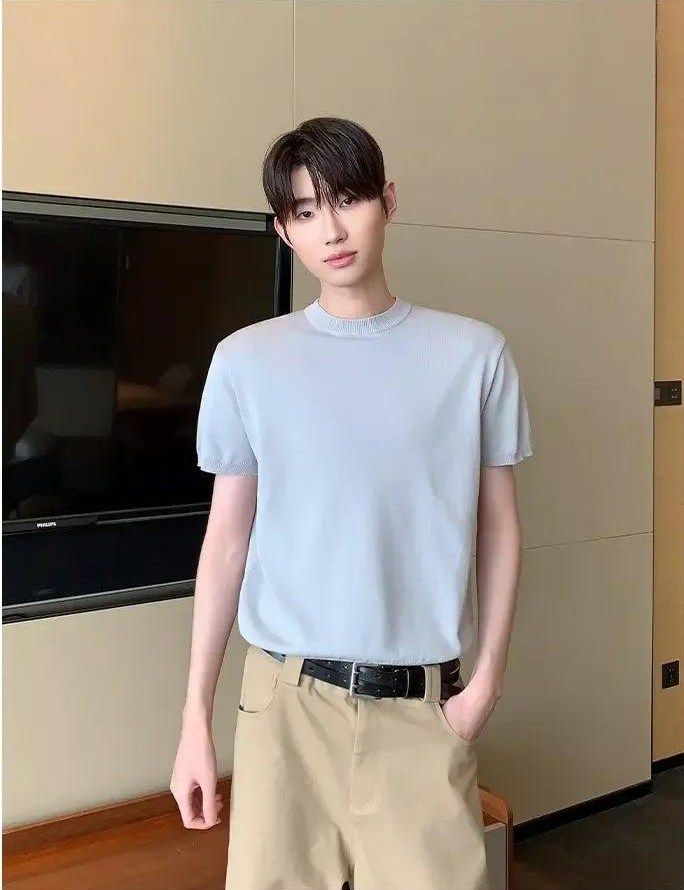 Cui Ribbed Hem Slim Fit Knit T-Shirt-korean-fashion-T-Shirt-Cui's Closet-OH Garments