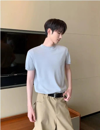 Cui Ribbed Hem Slim Fit Knit T-Shirt-korean-fashion-T-Shirt-Cui's Closet-OH Garments