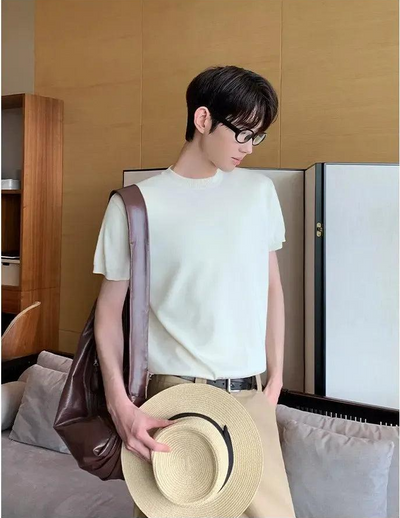 Cui Ribbed Hem Slim Fit Knit T-Shirt-korean-fashion-T-Shirt-Cui's Closet-OH Garments