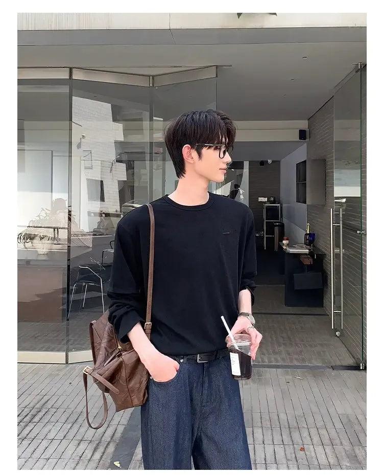 Cui Ripped Pocket L/S T-Shirt-korean-fashion-T-Shirt-Cui's Closet-OH Garments