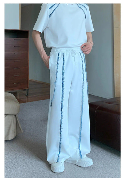 Cui Rivet & Frayed Contrast T-Shirt & Pants Set-korean-fashion-Clothing Set-Cui's Closet-OH Garments