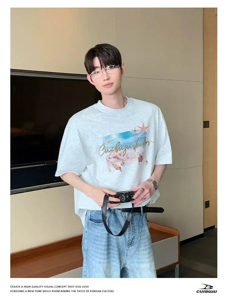 Cui Sea Shells Graphic T-Shirt-korean-fashion-T-Shirt-Cui's Closet-OH Garments