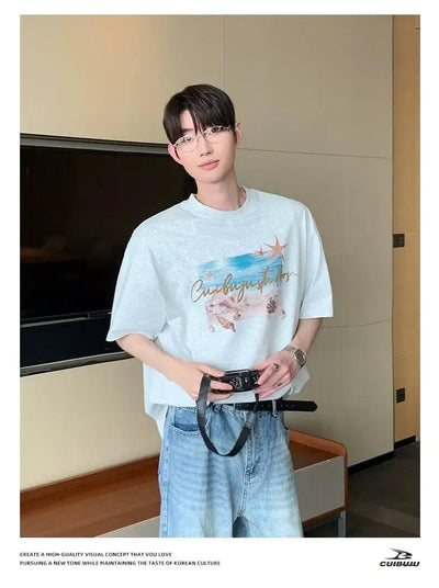Cui Sea Shells Graphic T-Shirt-korean-fashion-T-Shirt-Cui's Closet-OH Garments