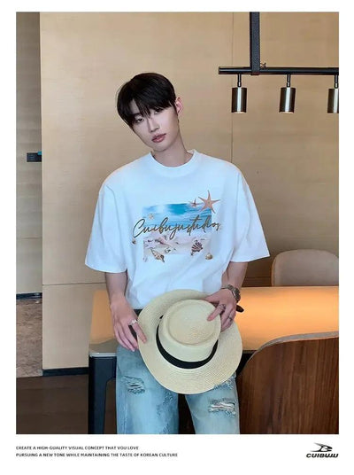 Cui Sea Shells Graphic T-Shirt-korean-fashion-T-Shirt-Cui's Closet-OH Garments