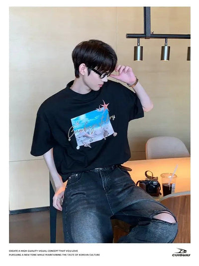 Cui Sea Shells Graphic T-Shirt-korean-fashion-T-Shirt-Cui's Closet-OH Garments