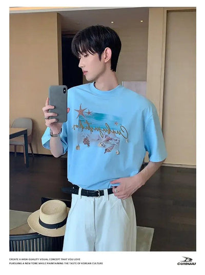 Cui Sea Shells Graphic T-Shirt-korean-fashion-T-Shirt-Cui's Closet-OH Garments