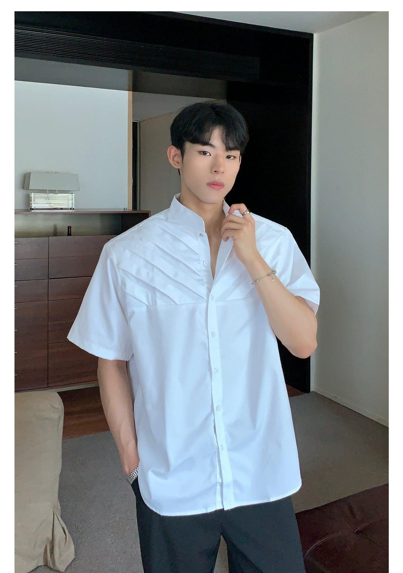 Cui Shoulder Pad Pleated Shirt-korean-fashion-Shirt-Cui's Closet-OH Garments