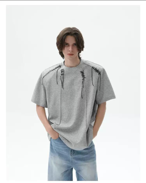Cui Shoulder Pad Tassel Detail T-Shirt-korean-fashion-T-Shirt-Cui's Closet-OH Garments