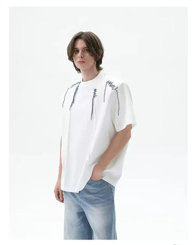 Cui Shoulder Pad Tassel Detail T-Shirt-korean-fashion-T-Shirt-Cui's Closet-OH Garments