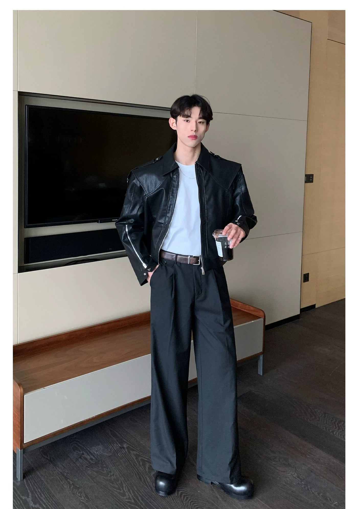 Cui Shoulder Strap PU Leather Jacket-korean-fashion-Jacket-Cui's Closet-OH Garments