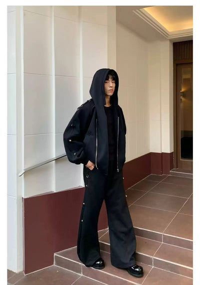 Cui Side Metal Rings Hoodie & Wide Sweatpants Set-korean-fashion-Clothing Set-Cui's Closet-OH Garments