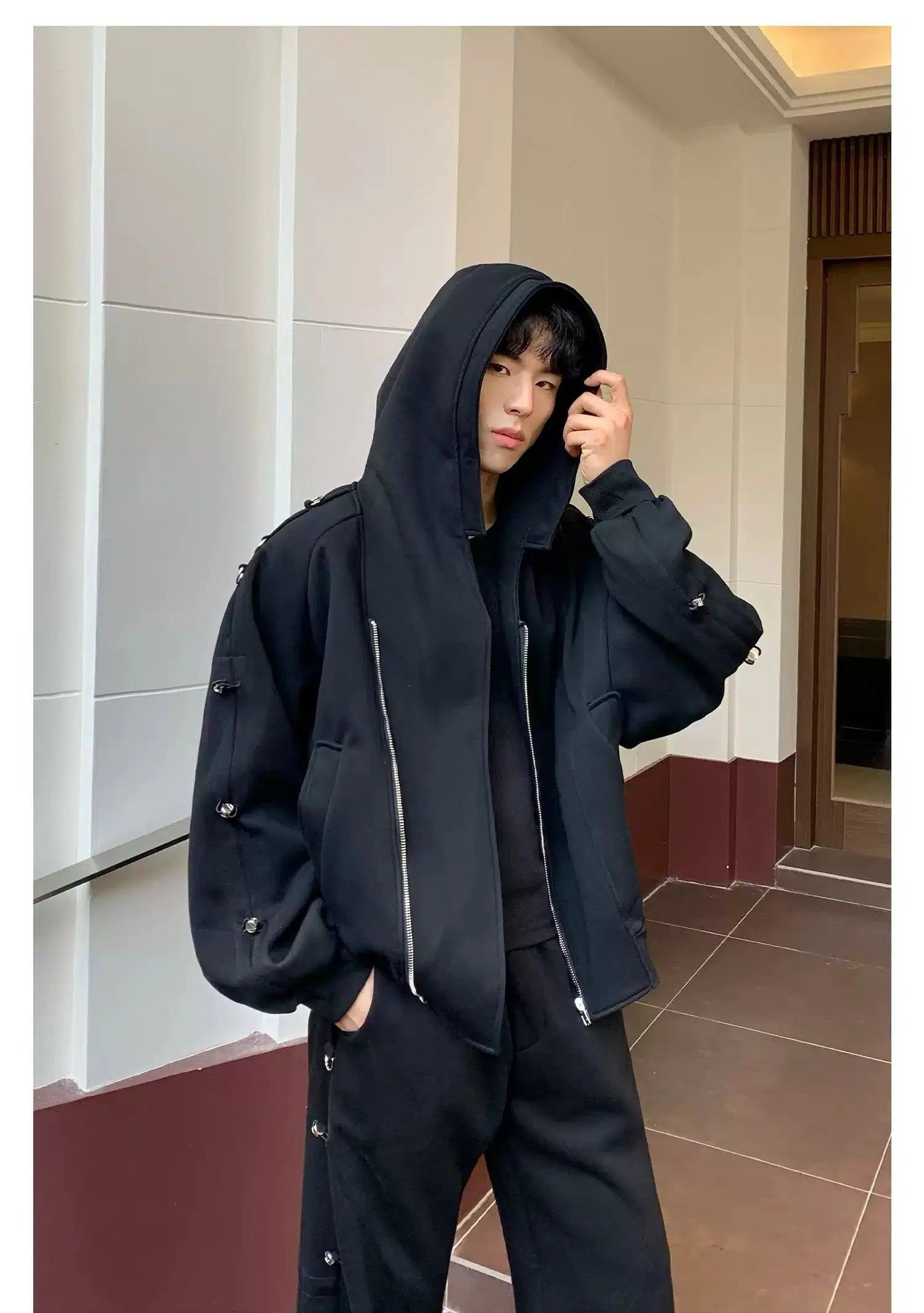 Cui Side Metal Rings Hoodie & Wide Sweatpants Set-korean-fashion-Clothing Set-Cui's Closet-OH Garments