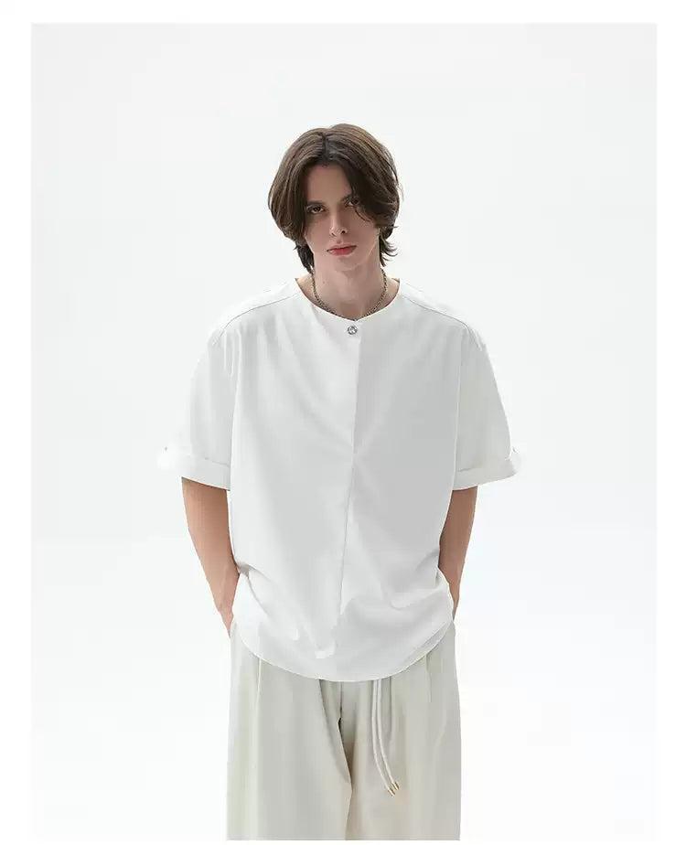 Cui Single-Button Clean Fit T-Shirt-korean-fashion-T-Shirt-Cui's Closet-OH Garments
