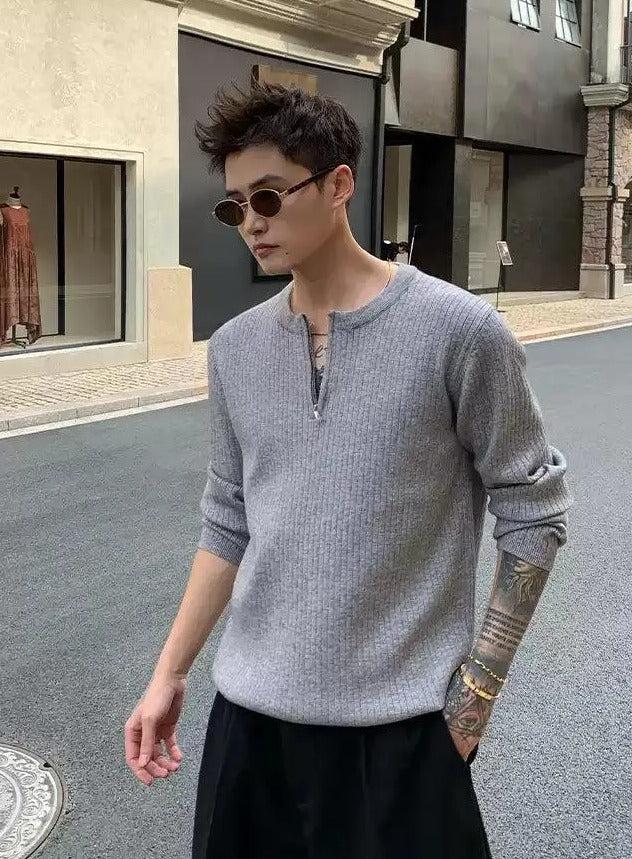Cui Sleek Textured Knit Half-Zip-korean-fashion-Half-Zip-Cui's Closet-OH Garments