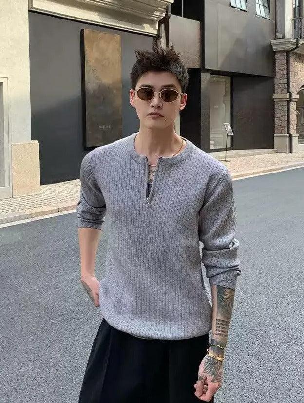 Cui Sleek Textured Knit Half-Zip-korean-fashion-Half-Zip-Cui's Closet-OH Garments