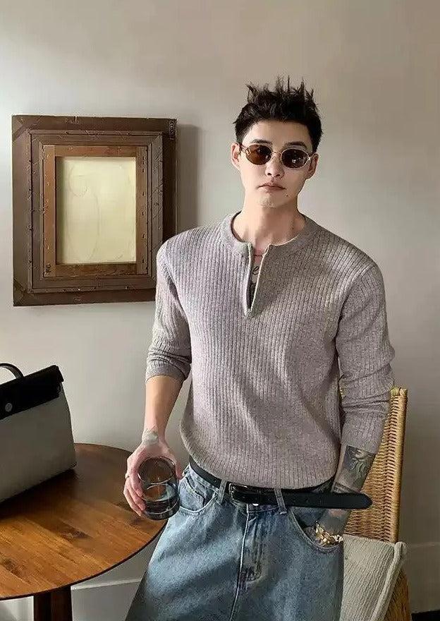 Cui Sleek Textured Knit Half-Zip-korean-fashion-Half-Zip-Cui's Closet-OH Garments