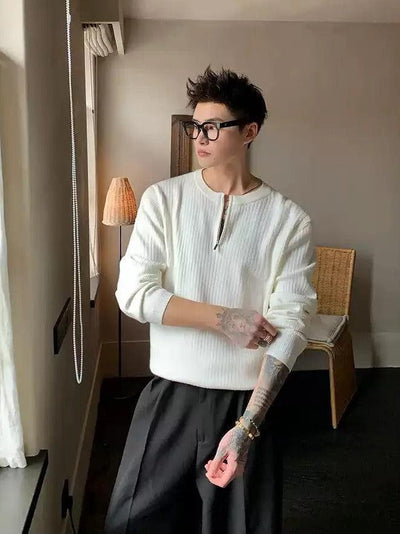 Cui Sleek Textured Knit Half-Zip-korean-fashion-Half-Zip-Cui's Closet-OH Garments