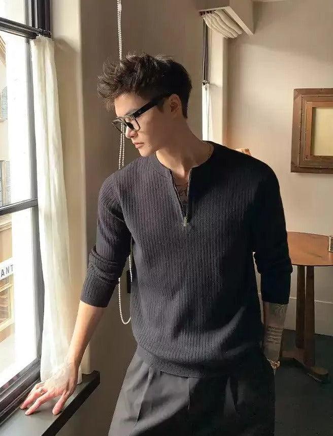 Cui Sleek Textured Knit Half-Zip-korean-fashion-Half-Zip-Cui's Closet-OH Garments