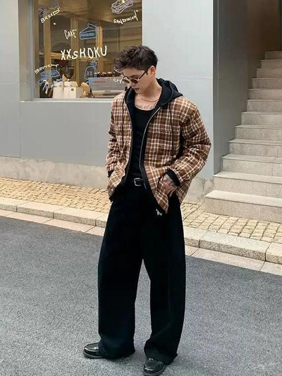 Cui Spliced Checkered Hooded Jacket-korean-fashion-Hoodie-Cui's Closet-OH Garments