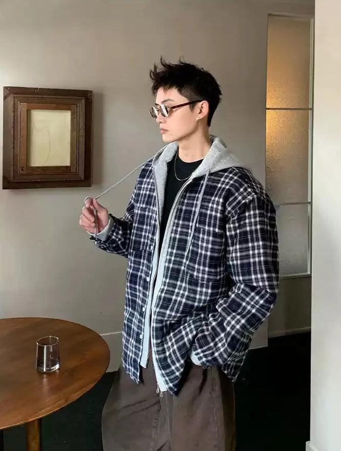 Cui Spliced Checkered Hooded Jacket-korean-fashion-Hoodie-Cui's Closet-OH Garments