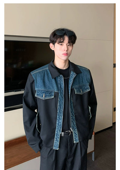 Cui Spliced Denim Detail Jacket-korean-fashion-Jacket-Cui's Closet-OH Garments